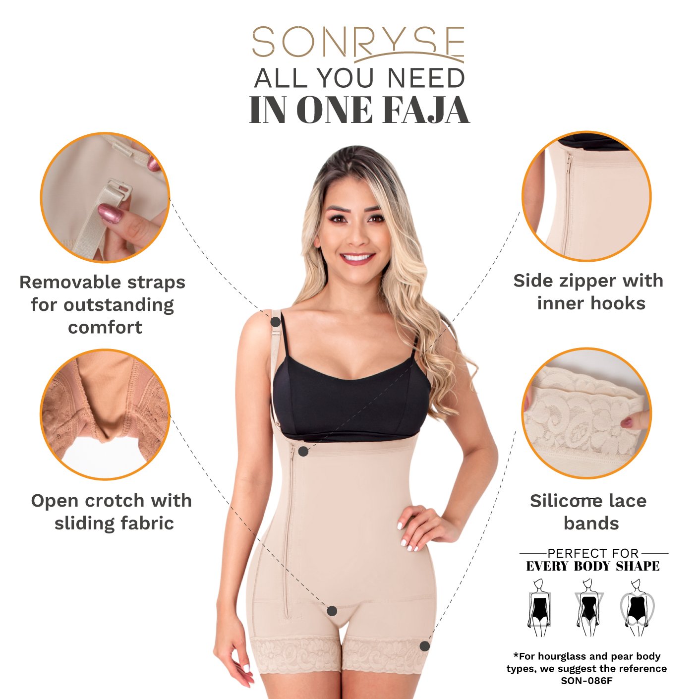 Fajas SONRYSE 046 | Butt Lifter Bodysuit Shapewear | Everyday Use | Postpartum - fajacolombian