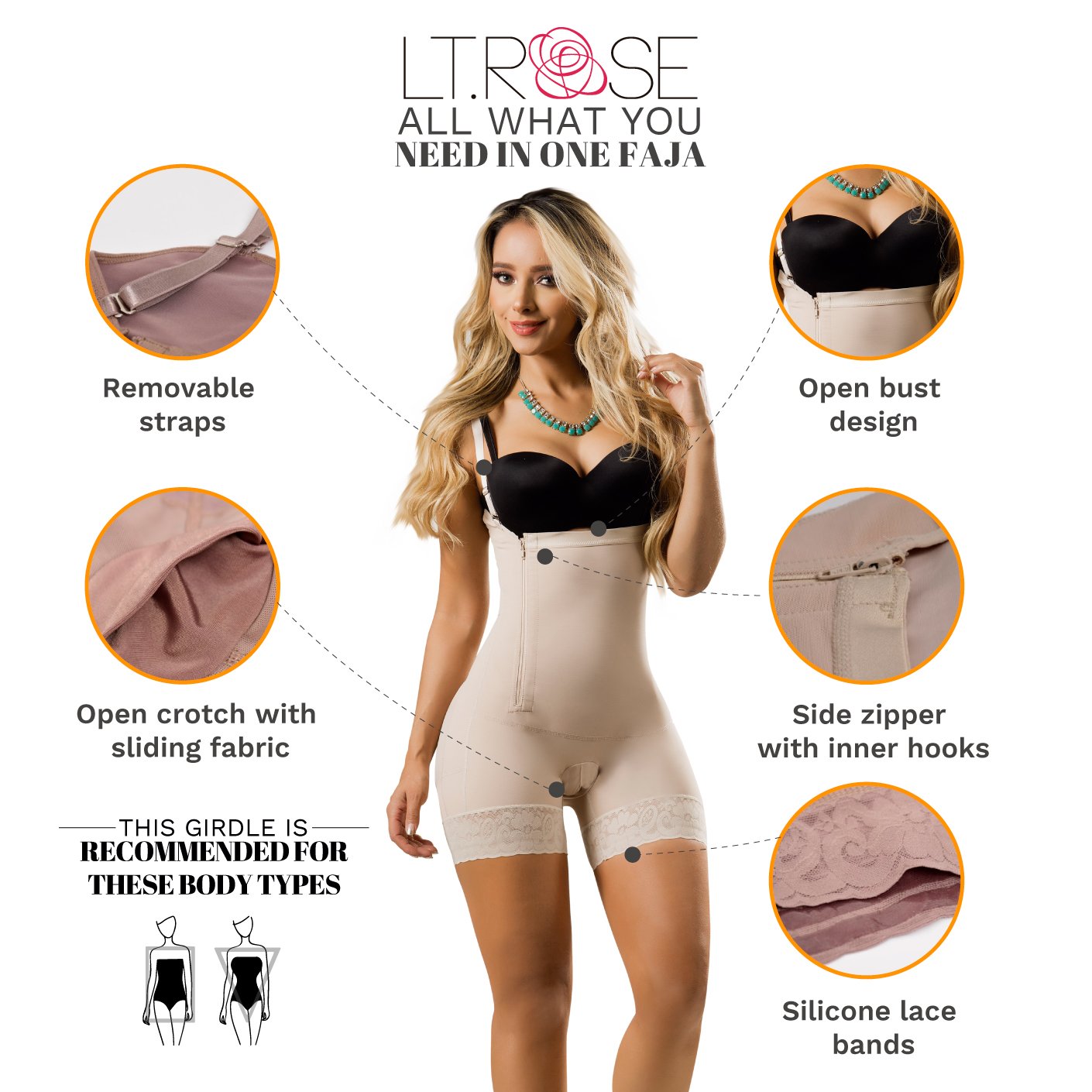 LT.Rose 21111 | Incredible Open Bust Butt Lifting Shapewear for Women | Everyday Use & Postpartum - fajacolombian