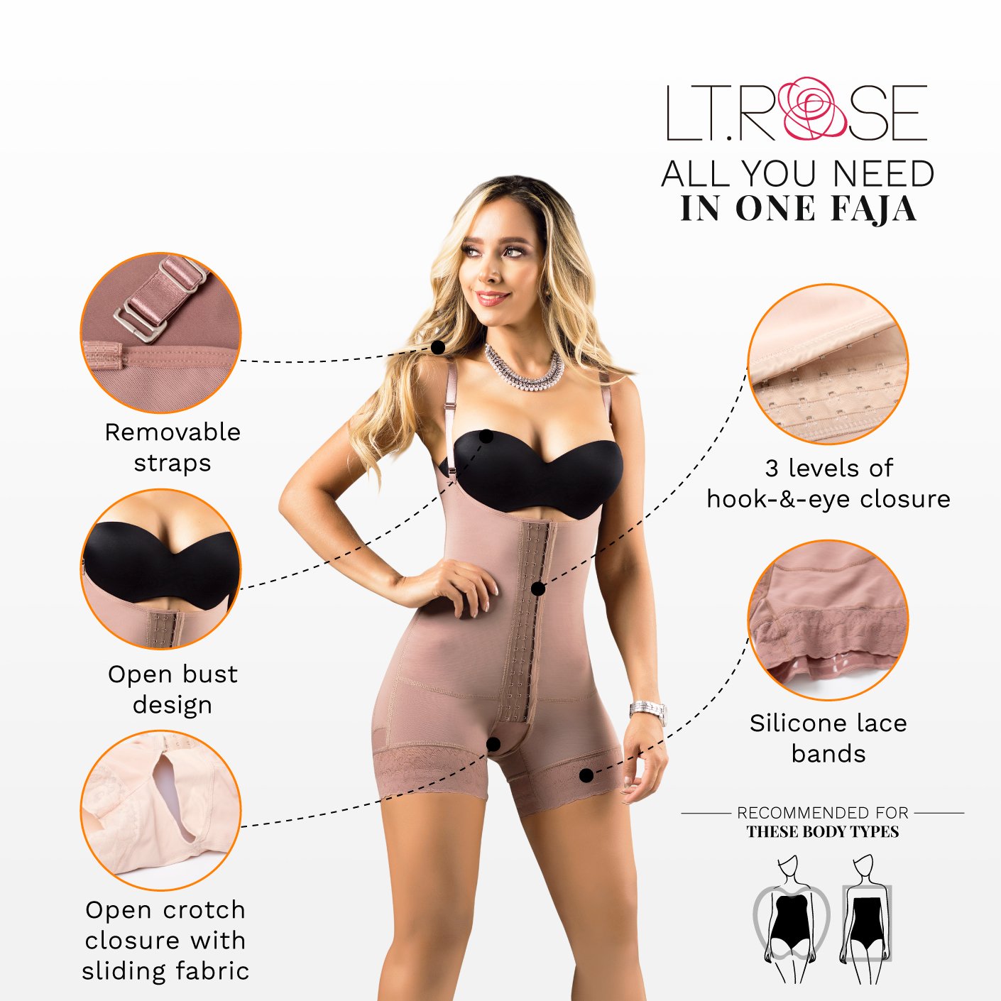 LATY ROSE 21113 | Open Bust Mid Thighs Butt-Lifting Girdle with Adjustable Straps | Perfect Bodysuit for Everyday Use - fajacolombian