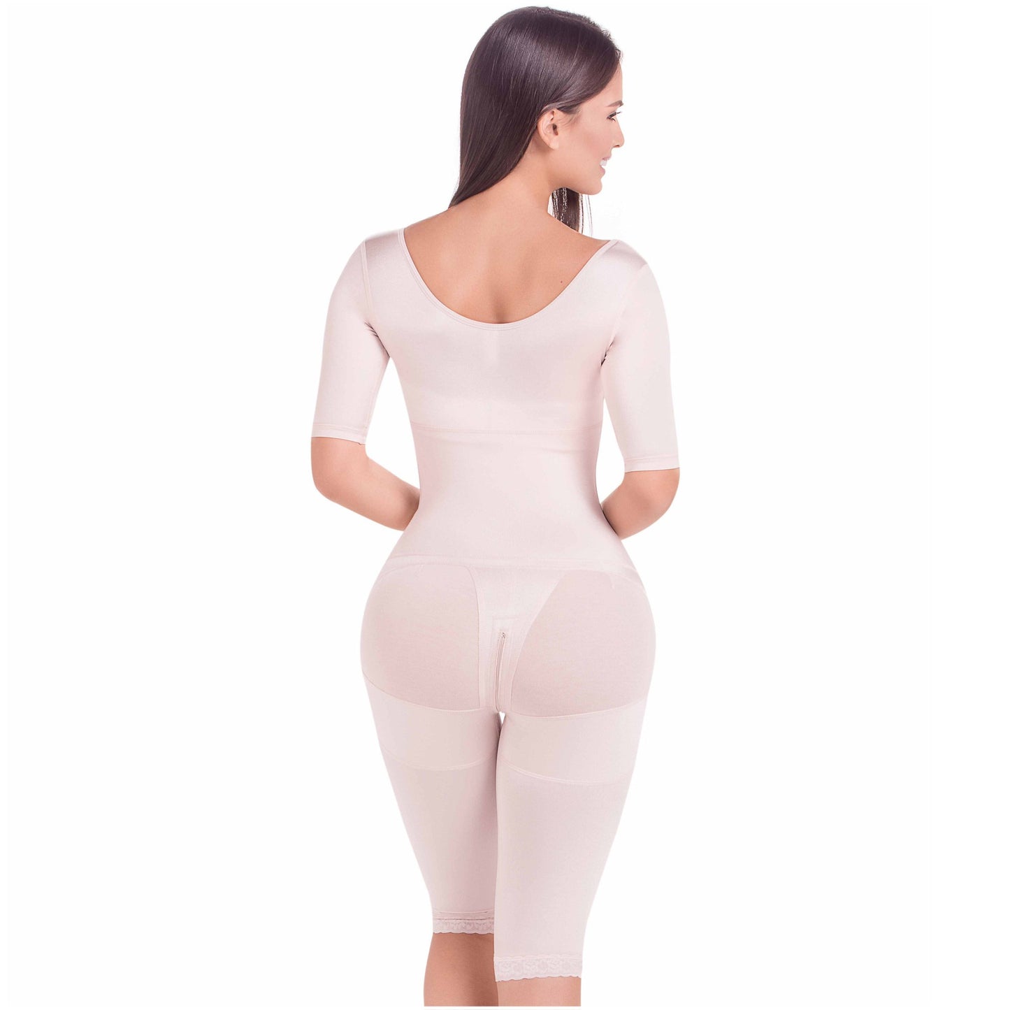 MariaE Fajas FQ104 | Long Post Surgery Bodysuit Full Body Shaper for Women | Tummy Control Butt Lifter Knee Length Shapewear with Sleeves | Powernet - fajacolombian