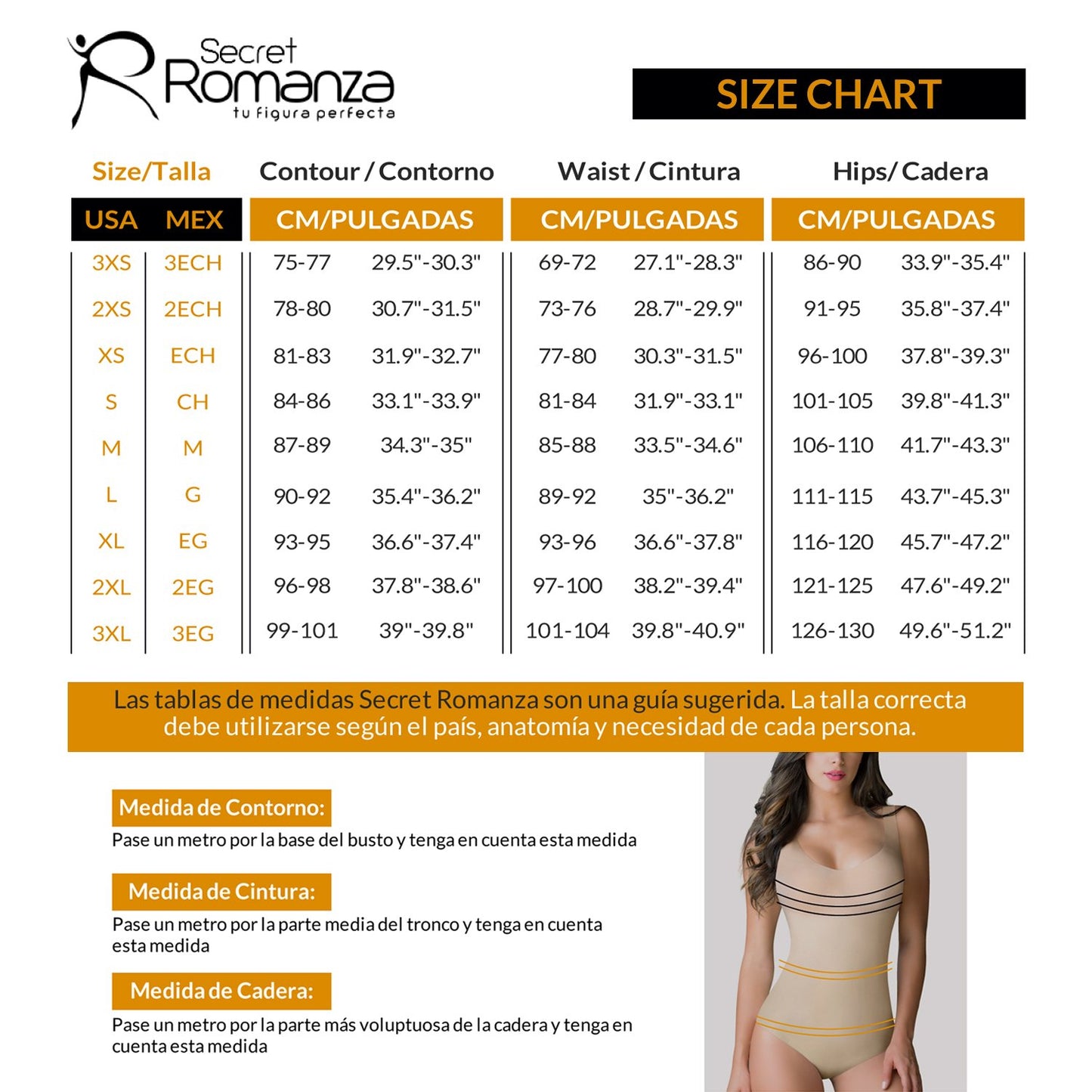 size chart of Extra Short Slimming Shapewear for Women | Tummy Control & Wide Straps Girdle - fajacolombian