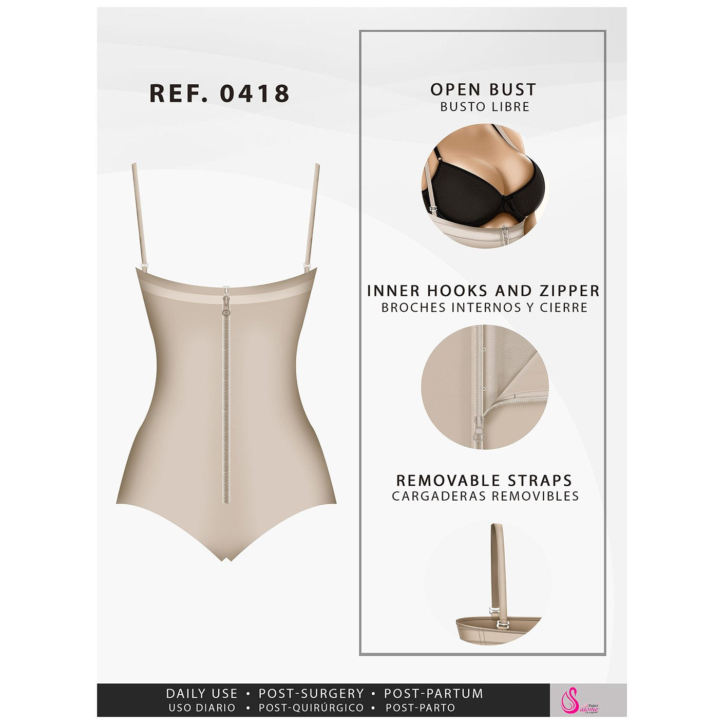 Fajas Salome 0418 | Strapless Butt Lifter Panty Bodysuit | Open-Bust Tummy Control Shapewear for Women | Powernet - Pal Negocio