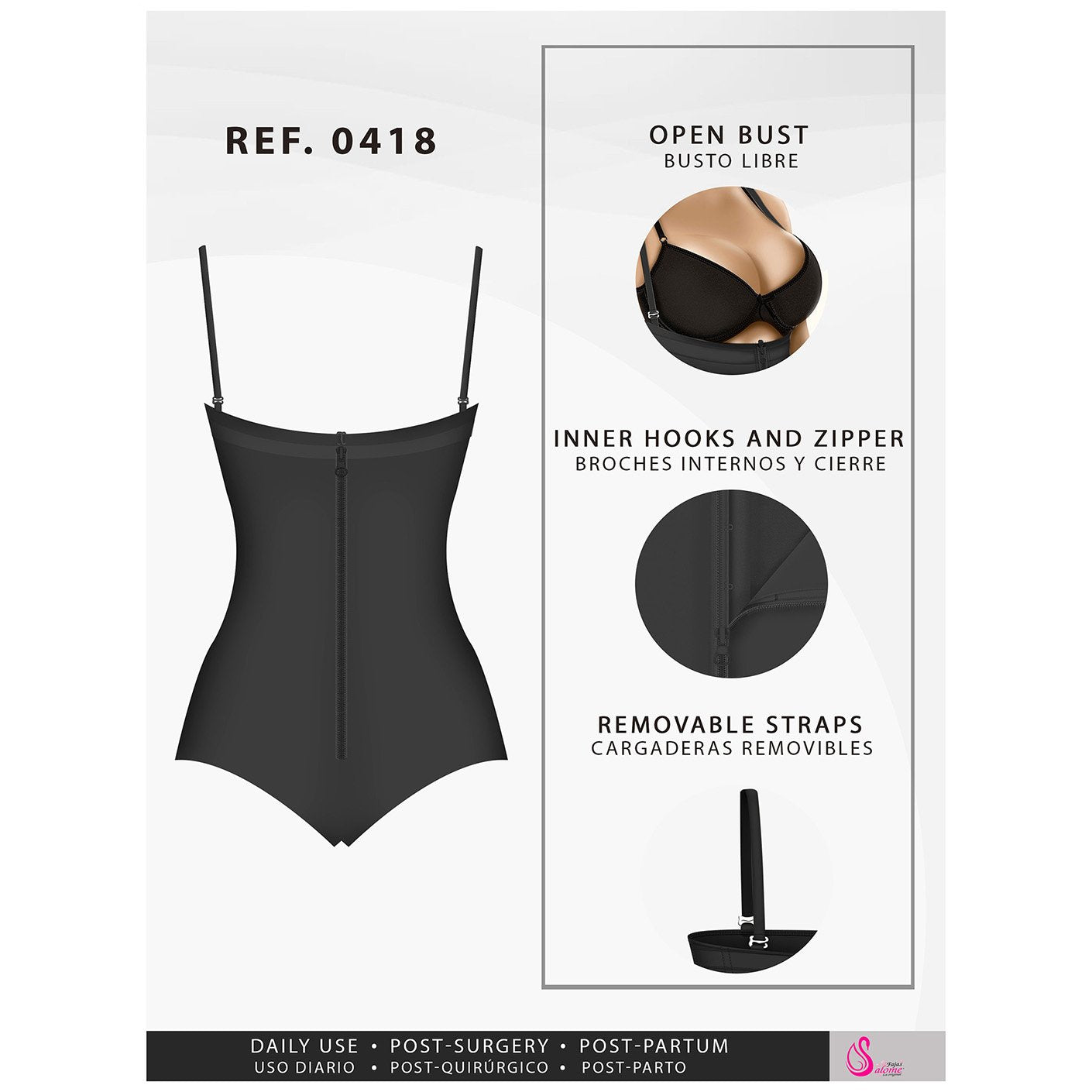 Fajas Salome 0418 | Strapless Butt Lifter Panty Bodysuit | Open-Bust Tummy Control Shapewear for Women | Powernet - Pal Negocio