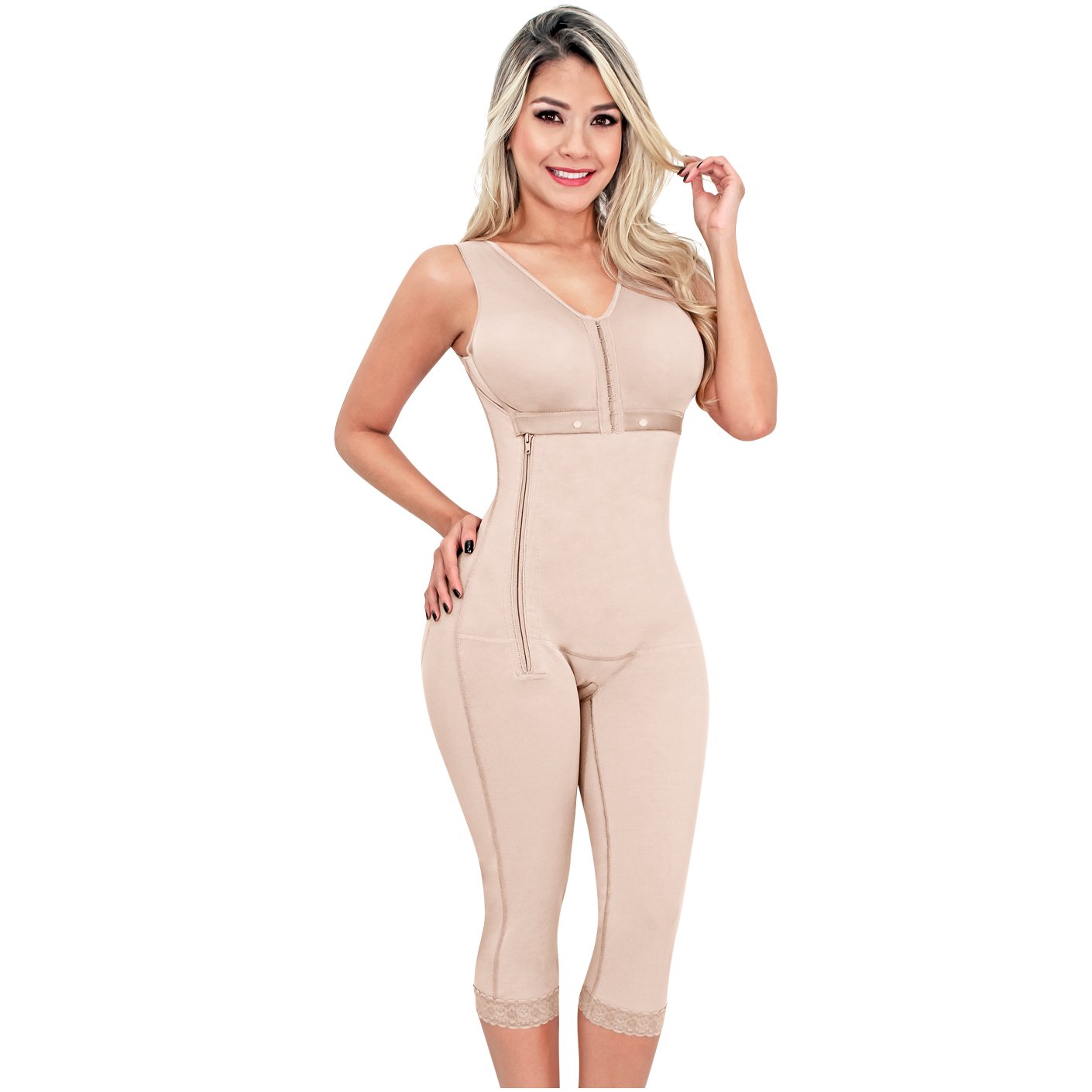 SONRYSE 010ZL Long Capri Shapewear Knee Length with Built-in bra & High Back | Post Surgery and Postpartum Use - fajacolombian