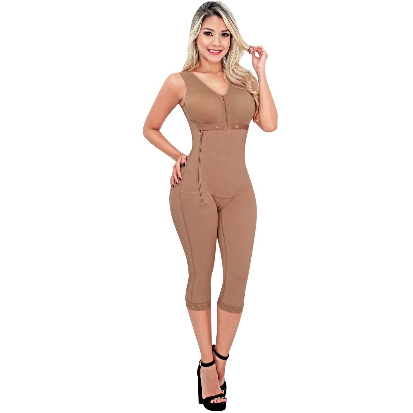 SONRYSE 010ZL Long Capri Shapewear Knee Length with Built-in bra & High Back | Post Surgery and Postpartum Use - fajacolombian