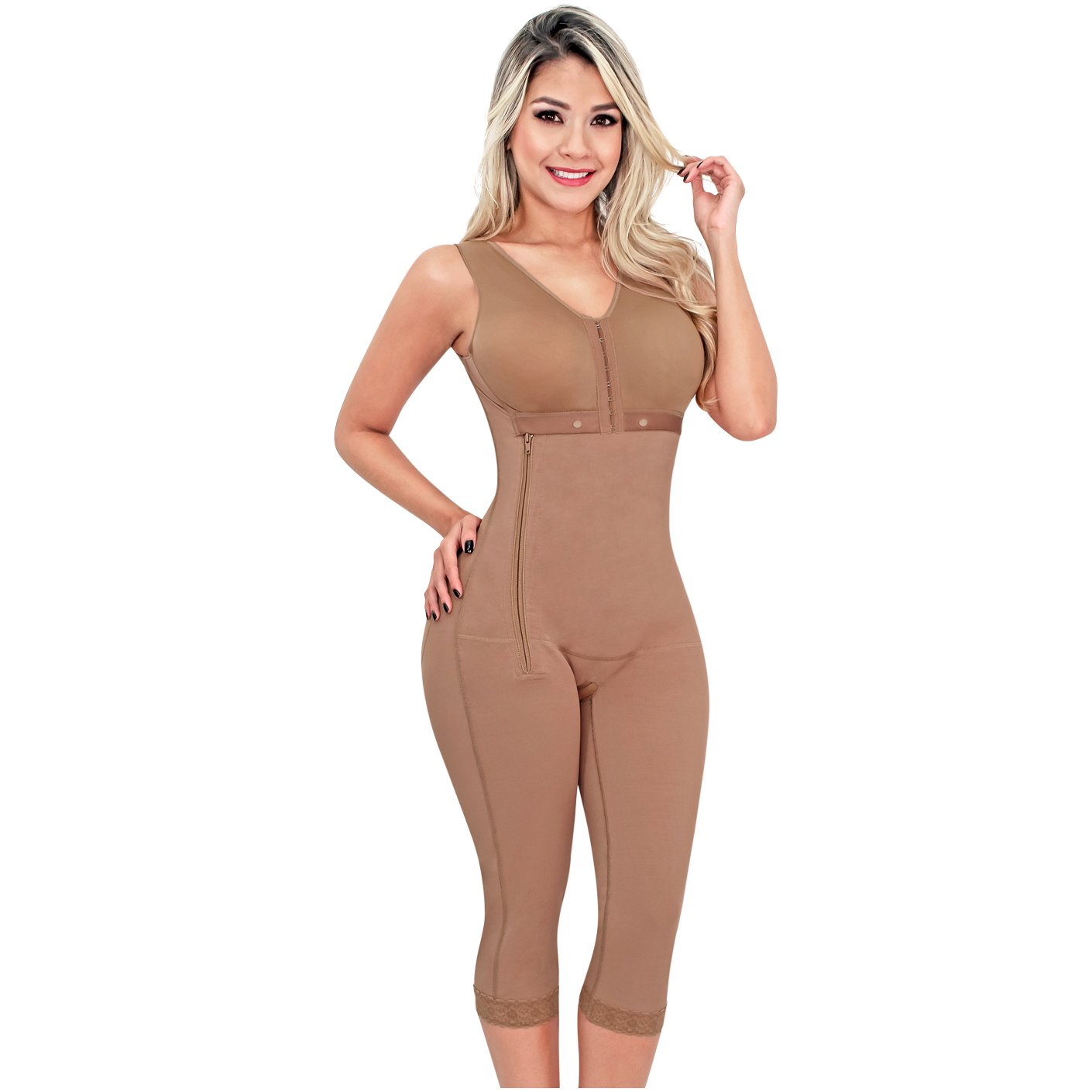 SONRYSE 010ZL Long Capri Shapewear Knee Length with Built-in bra & High Back | Post Surgery and Postpartum Use - fajacolombian