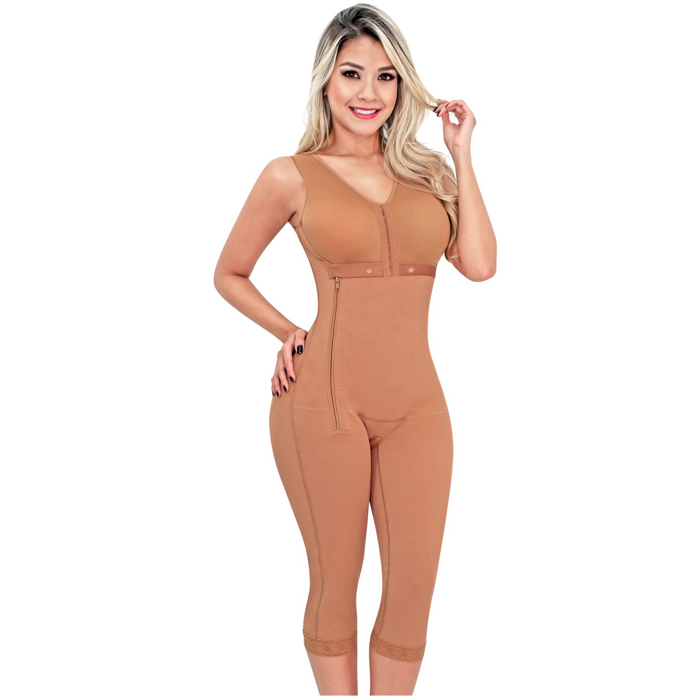 Fajas SONRYSE 010 | Colombian Shapewear Knee Lenght with Built-in bra & High Back | Post Surgery and Postpartum Use - Pal Negocio