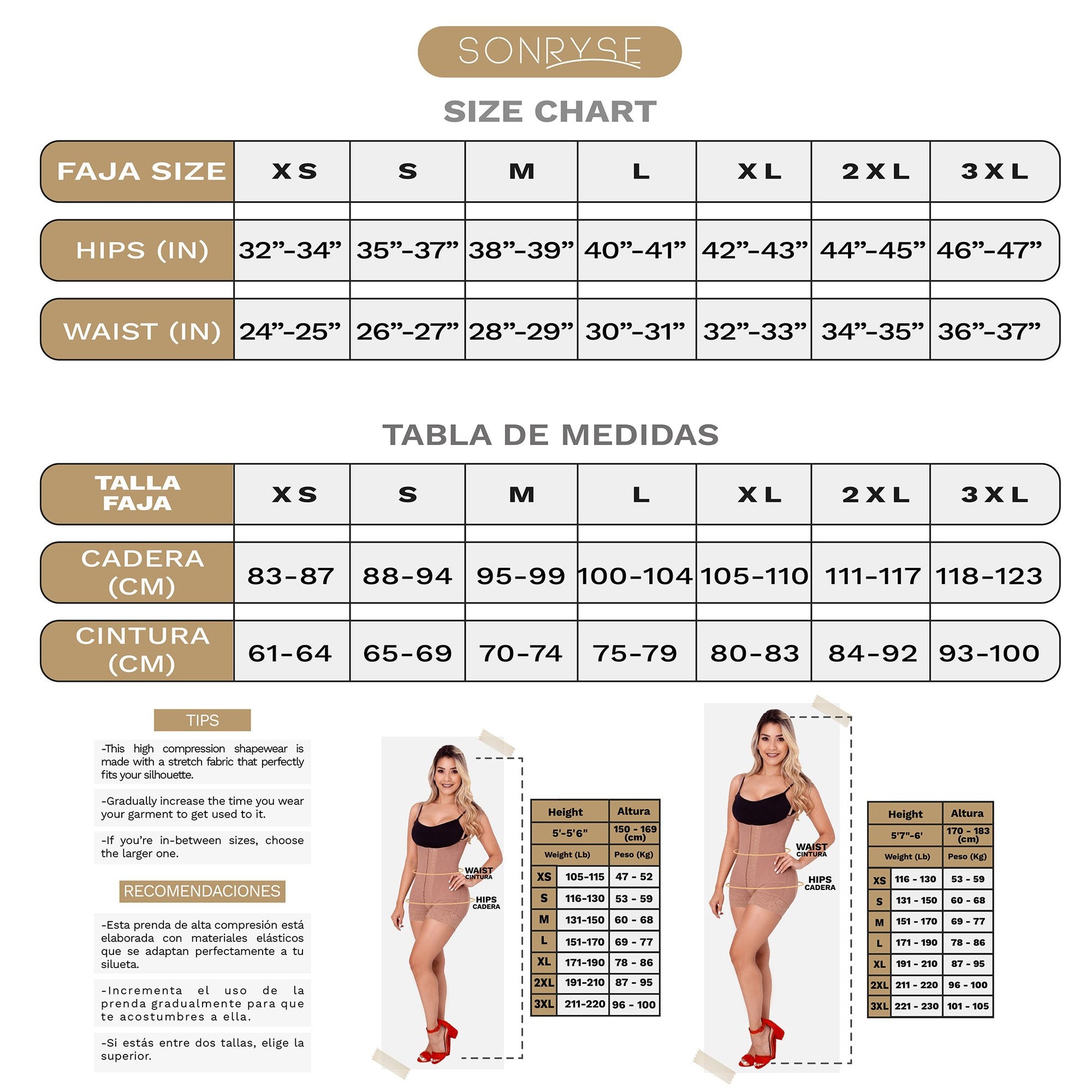 Fajas SONRYSE 010 | Colombian Shapewear Knee Lenght with Built-in bra & High Back | Post Surgery and Postpartum Use - Pal Negocio